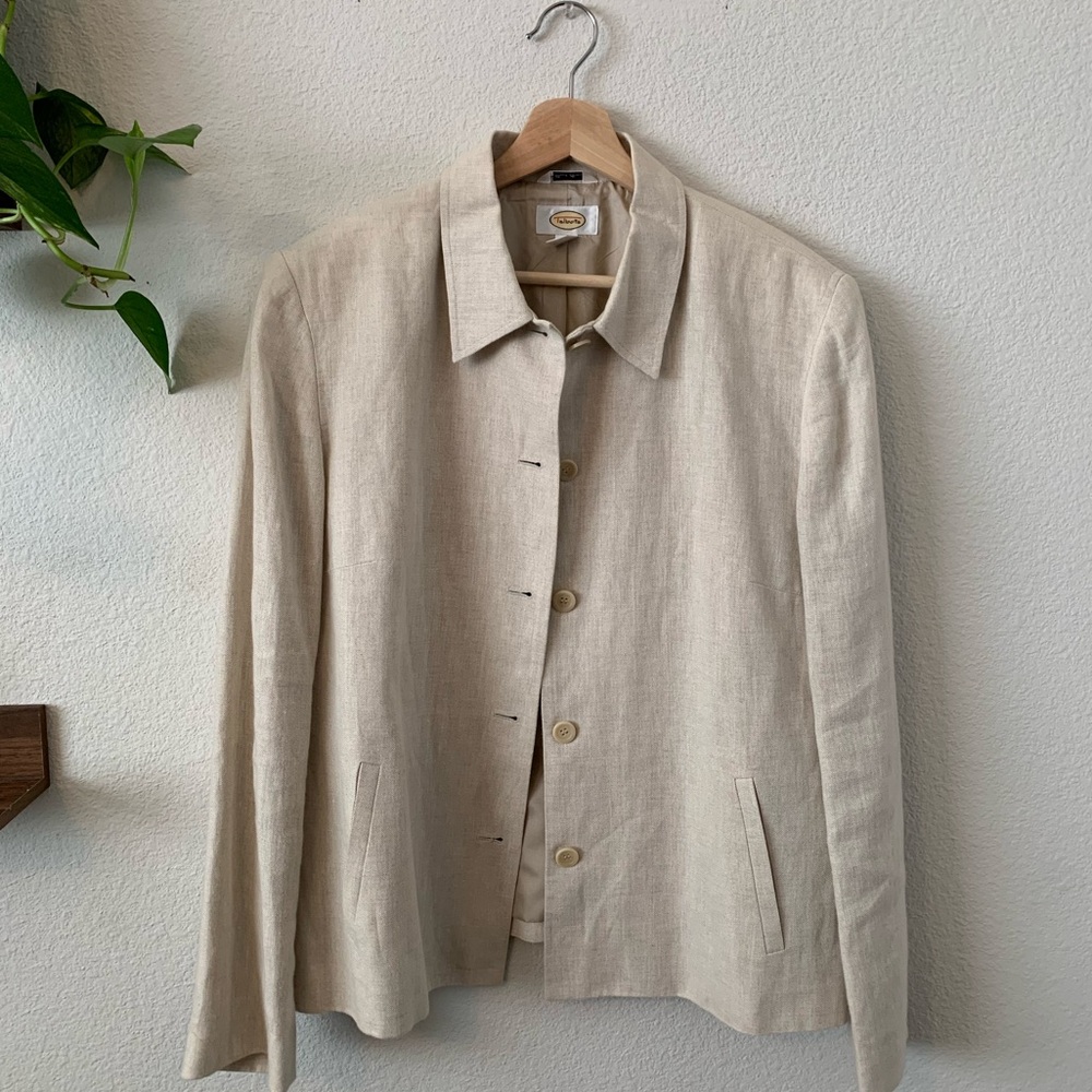 SOLD- Talbots W Classic Irish Linen Size 16 Long Sleeved Ivory Blazer Vintage